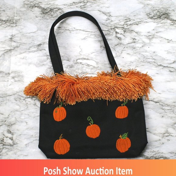 None Handbags - UNBRANDED Purse Shoulder Bag Embroidered Pumpkins Fall Fringe Black